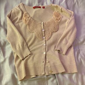 Sweater, Petite, beige pearlized buttons with elegant décolleté design